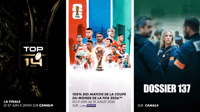 Wimbledon (du 29 au 12 juillet sur beIN SPORTS) - TOP 14 : Finale (samedi 27 juin à 21H sur CANAL+) - Cyclisme : Championnat de France (du 25 au 28 juin sur Eurosport) - Coupe du monde de la FIFA 2026™ : 100% des matchs de la Coupe du monde de la FIFA 2026™ sur beIN SPORTS - Formule 1® : Grand Prix™ de d'Autriche (dimanche 28 juin à 15H sur CANAL+) et 100% des essais, qualifications et Grands Prix™ de Formule 1® sur CANAL+ et CANAL+ SPORT - Dossier 137 (sur CANAL+)